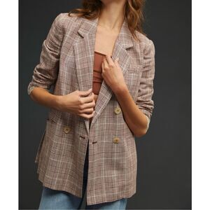 NWT Maeve 10 Double-Breasted Linen Blend Brown Motif Blazer Women’s Size 10